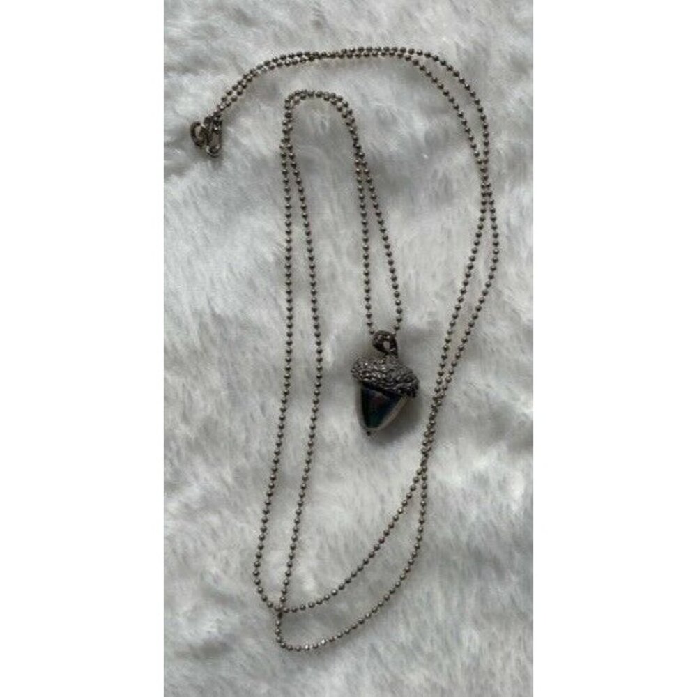 Silver Tone Long Chain Necklace With Acorn Pendant